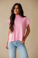 Serena Mock Neck Top- LT Pink