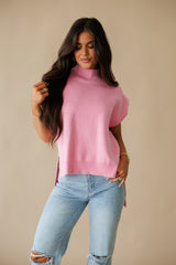 Serena Mock Neck Top- LT Pink