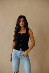 Kitty Knitted Scoop Neck Tank - Black