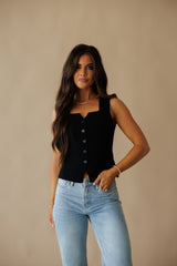 Kitty Knitted Scoop Neck Tank - Black