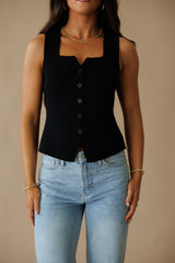 Kitty Knitted Scoop Neck Tank - Black