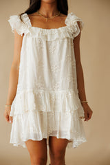 PRE ORDER: Ruben Ruffle Embroidered Dress - Cream