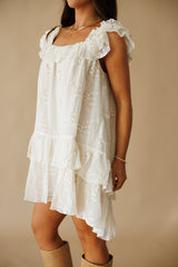 PRE ORDER: Ruben Ruffle Embroidered Dress - Cream
