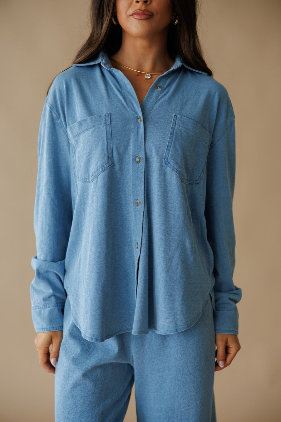 Z Supply | Reese Jersey Denim Button Up - Santorini Indigo – Ivy