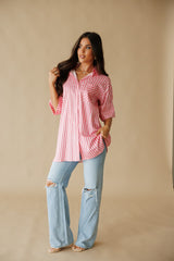 Island Chic Roll Tab Sleeve Shirt Dress - Pink Multi
