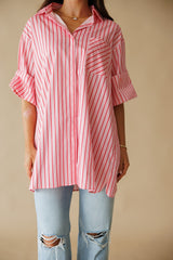 Island Chic Roll Tab Sleeve Shirt Dress - Pink Multi