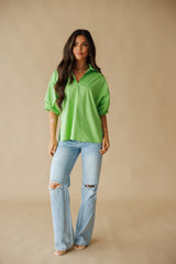Adrienne | Sloan Stand Collar Top - Green Apple