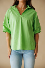 Adrienne | Sloan Stand Collar Top - Green Apple