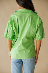 Adrienne | Sloan Stand Collar Top - Green Apple