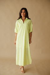 Adrienne | Blakely Seer Gingham Midi Dress- Limeade