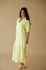 Adrienne | Blakely Seer Gingham Midi Dress- Limeade