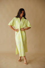 Adrienne | Blakely Seer Gingham Midi Dress- Limeade