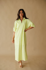 Adrienne | Blakely Seer Gingham Midi Dress- Limeade