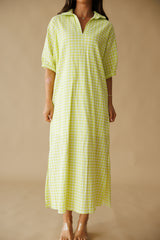 Adrienne | Blakely Seer Gingham Midi Dress- Limeade