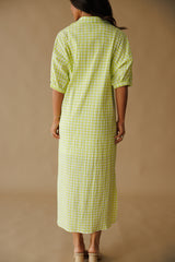 Adrienne | Blakely Seer Gingham Midi Dress- Limeade