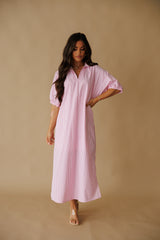 Adrienne | Blakely Stand Collar Midi Dress - Pink Stripe