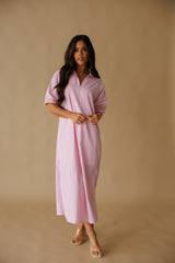 Adrienne | Blakely Stand Collar Midi Dress - Pink Stripe