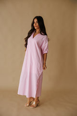 Adrienne | Blakely Stand Collar Midi Dress - Pink Stripe