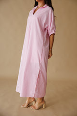 Adrienne | Blakely Stand Collar Midi Dress - Pink Stripe