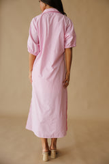 Adrienne | Blakely Stand Collar Midi Dress - Pink Stripe