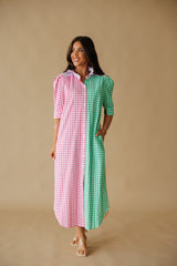 Adrienne | Nina Button Down Dress - Multi Seersucker Gingham