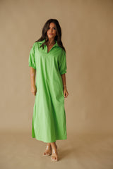Adrienne | Blakely Stand Collar Midi Dress - Green Apple