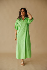 Adrienne | Blakely Stand Collar Midi Dress - Green Apple