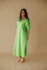 Adrienne | Blakely Stand Collar Midi Dress - Green Apple