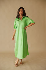 Adrienne | Blakely Stand Collar Midi Dress - Green Apple