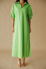 Adrienne | Blakely Stand Collar Midi Dress - Green Apple