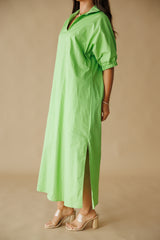 Adrienne | Blakely Stand Collar Midi Dress - Green Apple