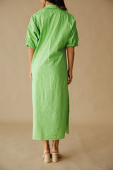 Adrienne | Blakely Stand Collar Midi Dress - Green Apple