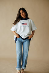 American Lover Mock Neck- Grey/Navy