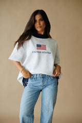 American Lover Mock Neck- Grey/Navy