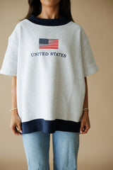 American Lover Mock Neck- Grey/Navy
