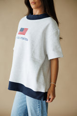 American Lover Mock Neck- Grey/Navy
