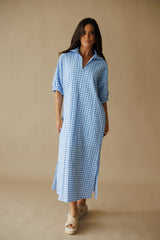 Adrienne | Blakely Seer Gingham Midi Dress- Sky