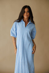 Adrienne | Blakely Seer Gingham Midi Dress- Sky