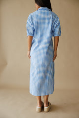 Adrienne | Blakely Seer Gingham Midi Dress- Sky