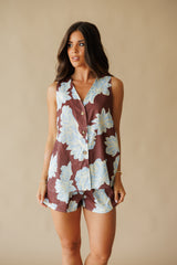 Cami Floral Print Vest & Short Set - Brown