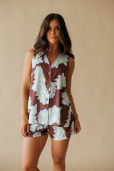 Cami Floral Print Vest & Short Set - Brown