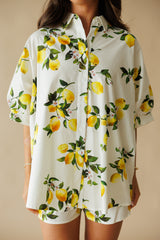 Adrienne | Arizona Oversized Button Up Top - Lemon Grove