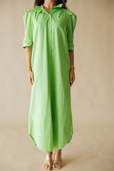 Adrienne | Nina Ruffle Collar Midi Shirt Dress - Green Apple