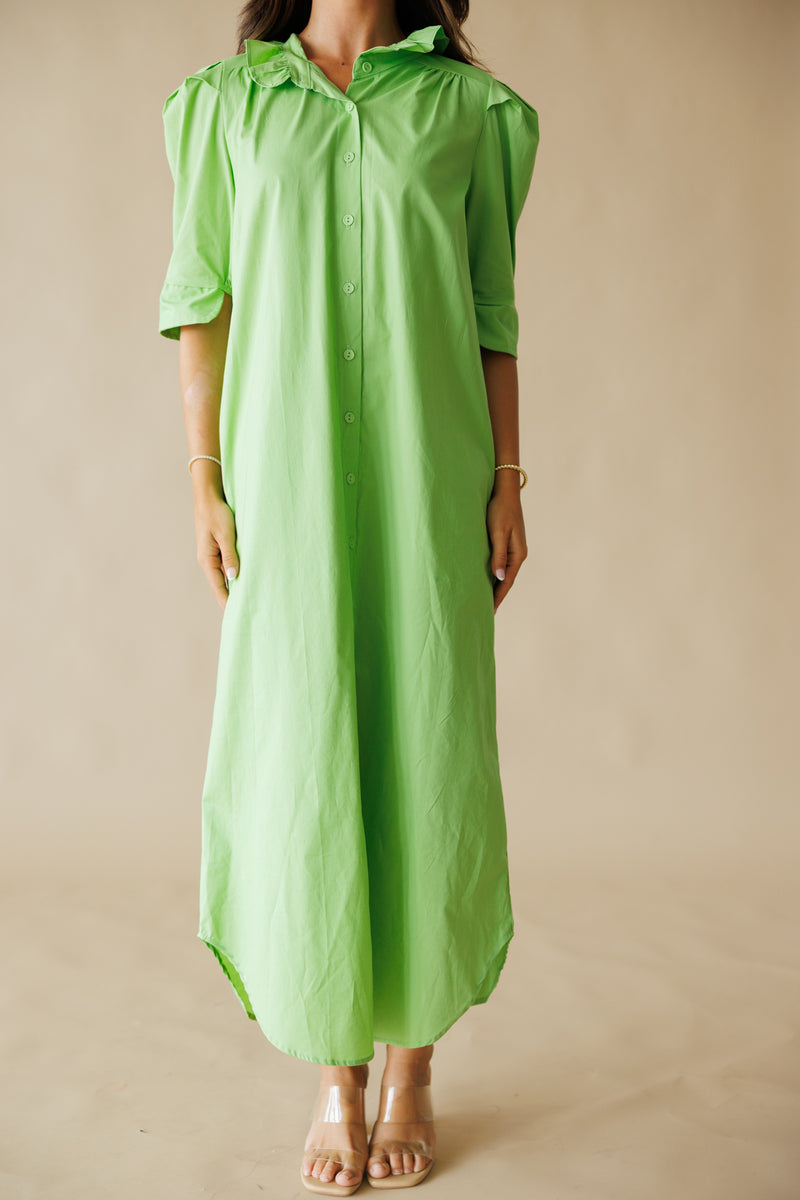 Adrienne | Nina Ruffle Collar Midi Shirt Dress