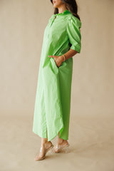 Adrienne | Nina Ruffle Collar Midi Shirt Dress - Green Apple