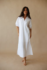 Blakely Stand Collar Midi Dress - White