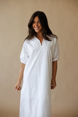 Blakely Stand Collar Midi Dress - White