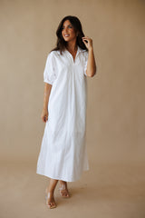 Adrienne | Blakely White/Pink Pinstripe Midi Dress