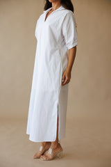 Adrienne | Blakely White/Pink Pinstripe Midi Dress