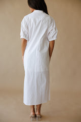 Adrienne | Blakely White/Pink Pinstripe Midi Dress